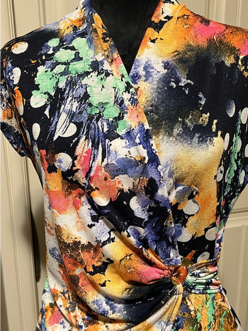 Abstract Multicolor Wrap-Style Top